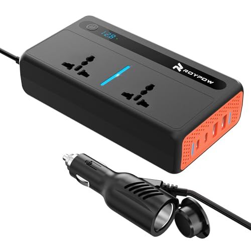 RoyPow 車用インバーター 300W シガーソケット DC12VをAC100Vに変換 電圧表示付き QC3.0・PD急速充電対応 USB×2 ACコンセント×2 超軽量・コンパクト 12V全車種対応 車中泊・防災・長距離ドライブ対応 国内発送