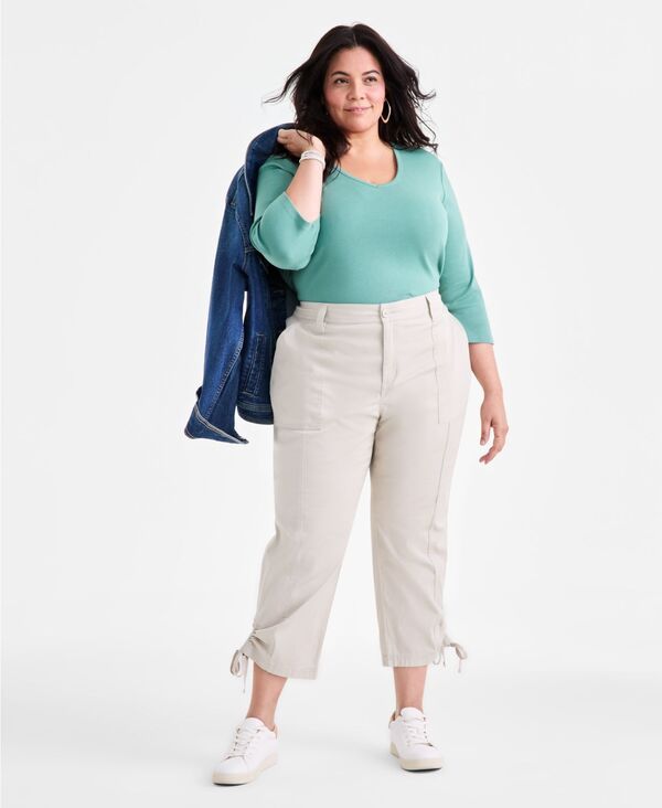 スタイルアンドコー レディース ボトムス カジュアルパンツ パンツ アンクル Style Co Womens Mid Rise TieHem Ankle Pants 2P24W Stone Wall