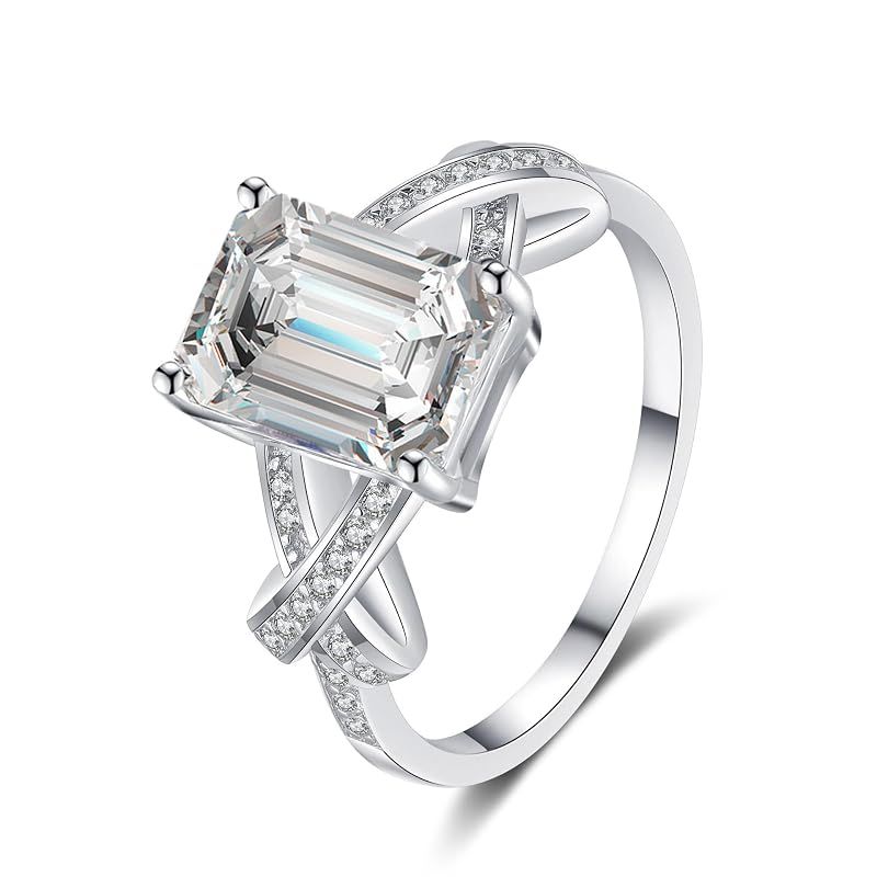 [sjmygudgo] 豪華 女性リング 5層白金メッキ 婚約指輪 エメラルドカット 素晴らしい 7x9mm 3CT 模擬ダイヤモンド 女性の結婚指輪 誕生日、クリスマス 声明の愛贈り物 (19)