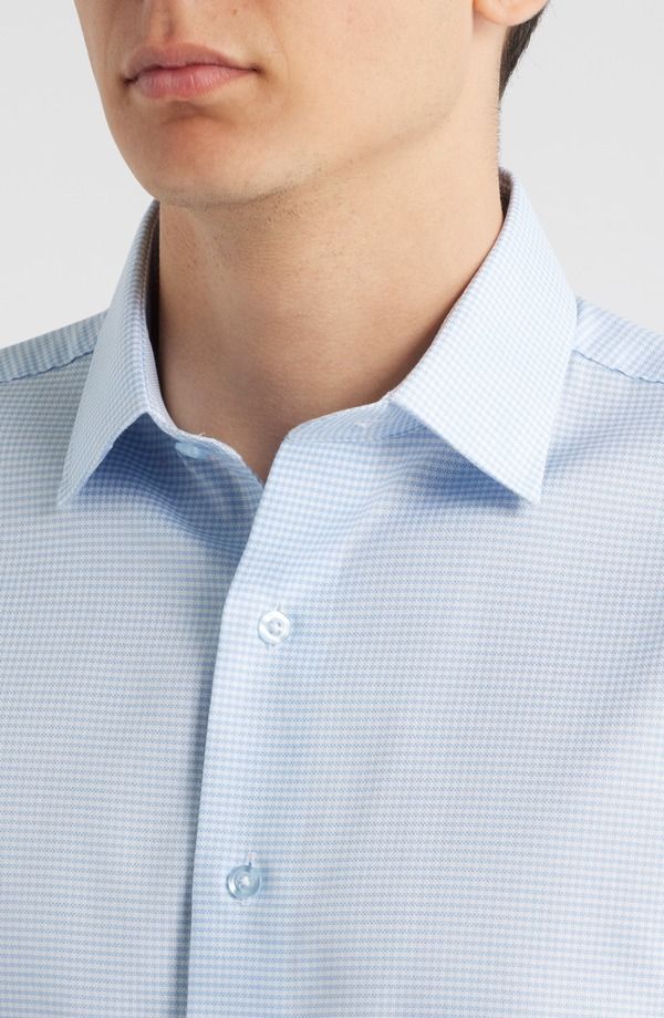 ロレンゾウオモ メンズ トップス シャツ コットン Lorenzo Uomo Trim Fit Houndstooth Check Stretch Cotton Dresshirt Light Blu
