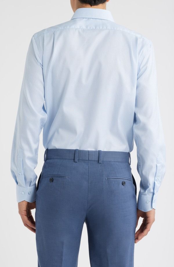 ロレンゾウオモ メンズ トップス シャツ コットン Lorenzo Uomo Trim Fit Houndstooth Check Stretch Cotton Dresshirt Light Blu
