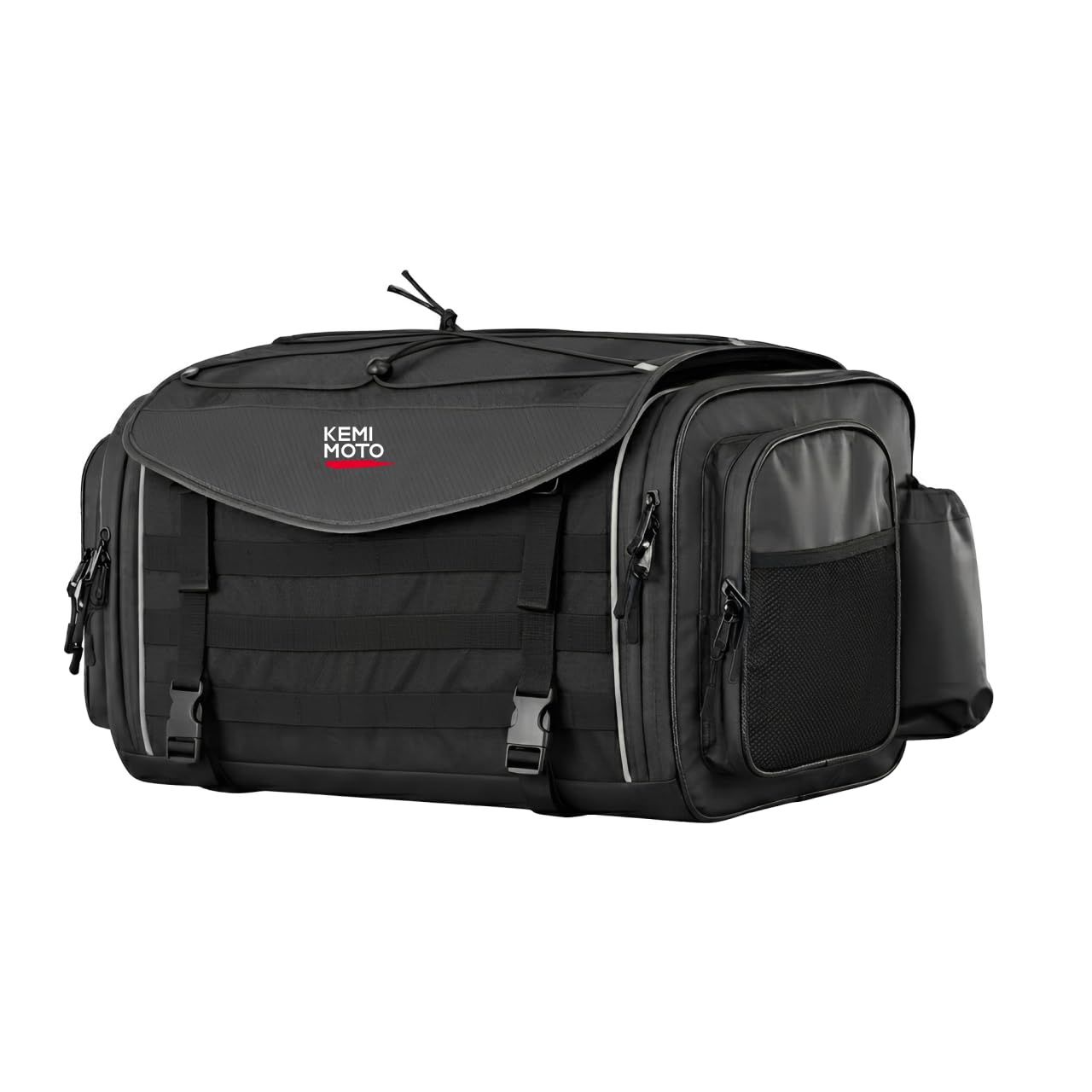KEMIMOTO シートバッグ 45-55L 拡張可能 ツーリングバッグ 大容量 防水加工+レインカバー付き バイク リアバッグ サイドポケット＆ドリンクホルダー グローブ対応大引き手 両サイドオープン バイク用 リュック兼用 12ヶ月保証 e075f381 - サムネイル