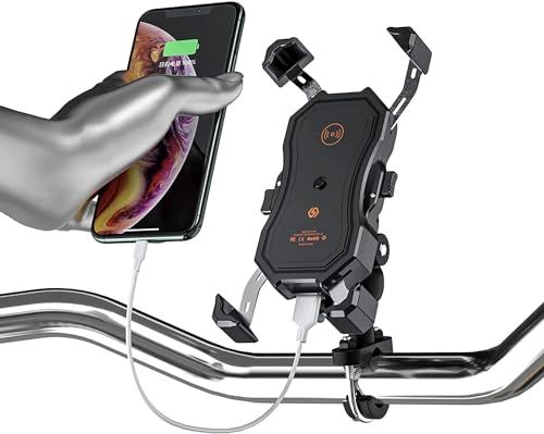 バイク原付 スマホホルダー 防水 携帯 ホルダー クイックホールド スマートフォンスタンド QI USB QC3.0 充電器 ミラー マウント(1台)as cd1085e7
