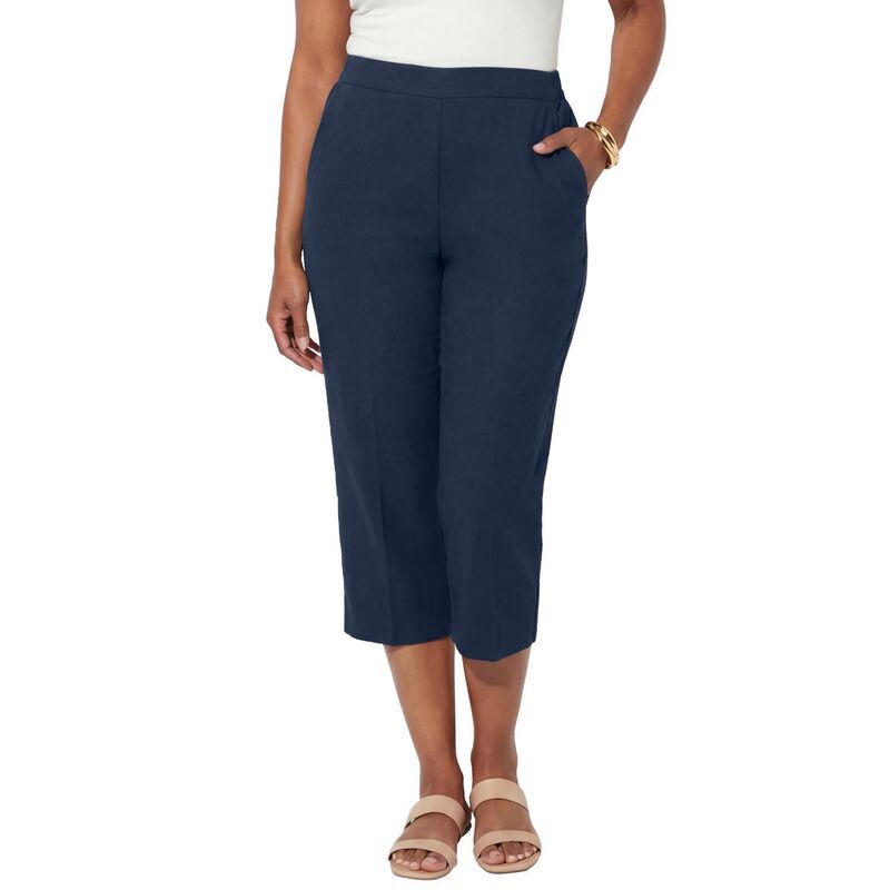 キャサリンズ レディース ボトムス カジュアルパンツ プラスサイズ Tシャツ キャップ Catherines Womens Plusize PullOn Sateen Capri Navy ネイビー