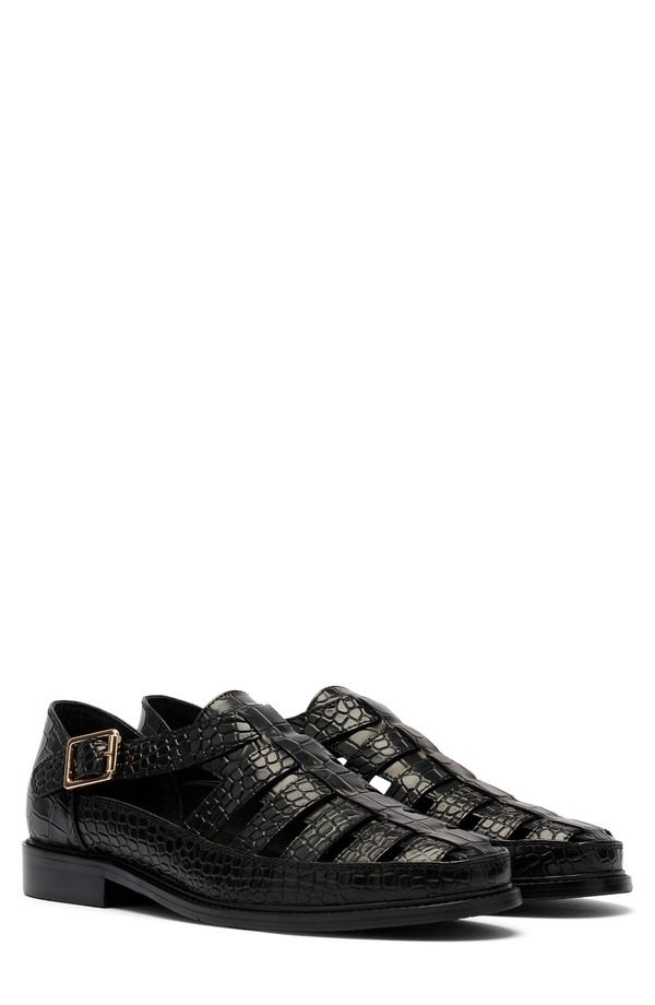 マークノーラン メンズ シューズ サンダル レザー MARC NOLAN Mariner Croc Embossed Leather Fisherman Sandal Black Croc ブラック