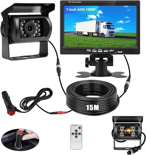 AHDバックカメラモニター セット 1080Pバックカメラ 7インチIPSモニター 12V~36Vまで対応可能 防塵防水カメラ ガ 暗視補正機能 15M延長ケーブル 安定した信号 逆転安全技術に注力 2年間★m c1d9cd9a