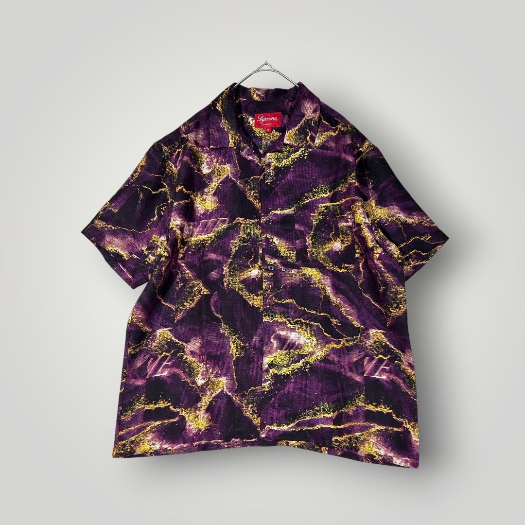 シュプリーム　Supreme　20AW　Marble silk S/S Shirt　開襟シャツ　オープンカラーシャツ　アロハシャツ　シルク　パープル　S　マープル　総柄
