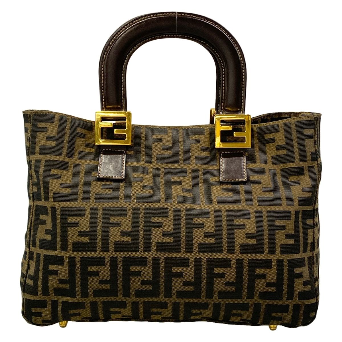 FENDI(フェンディ) トートバッグ ズッカ柄 ベージュ×黒×ダークブラウン レザー