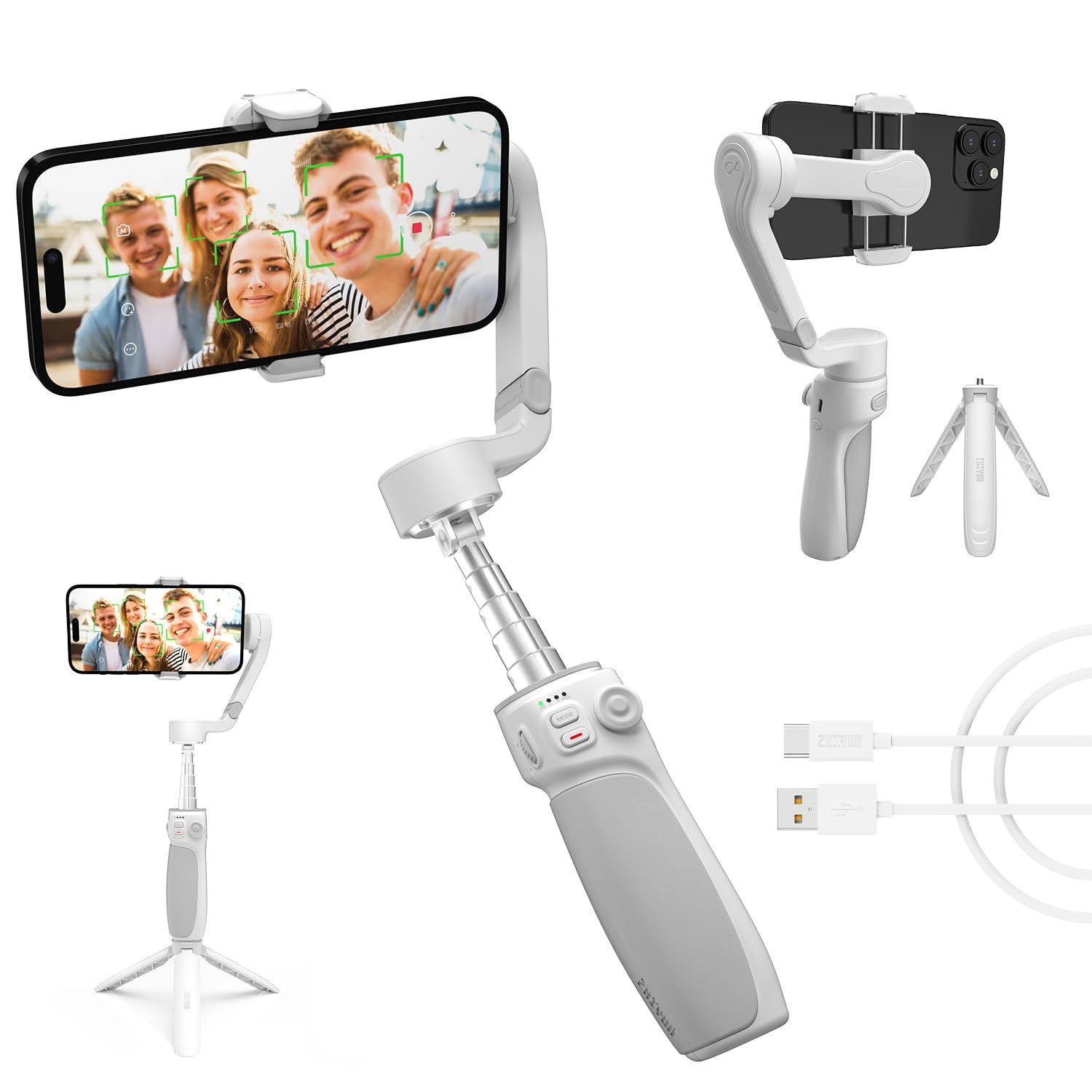 ZHIYUN SMOOTH Q4 3軸 スマートフォンジンバル スタビライザー 折りたたみ式 手ブレ補正 延長ロッド内蔵 携帯性 ミニ三脚付き iPhone/Android対応(Standard)