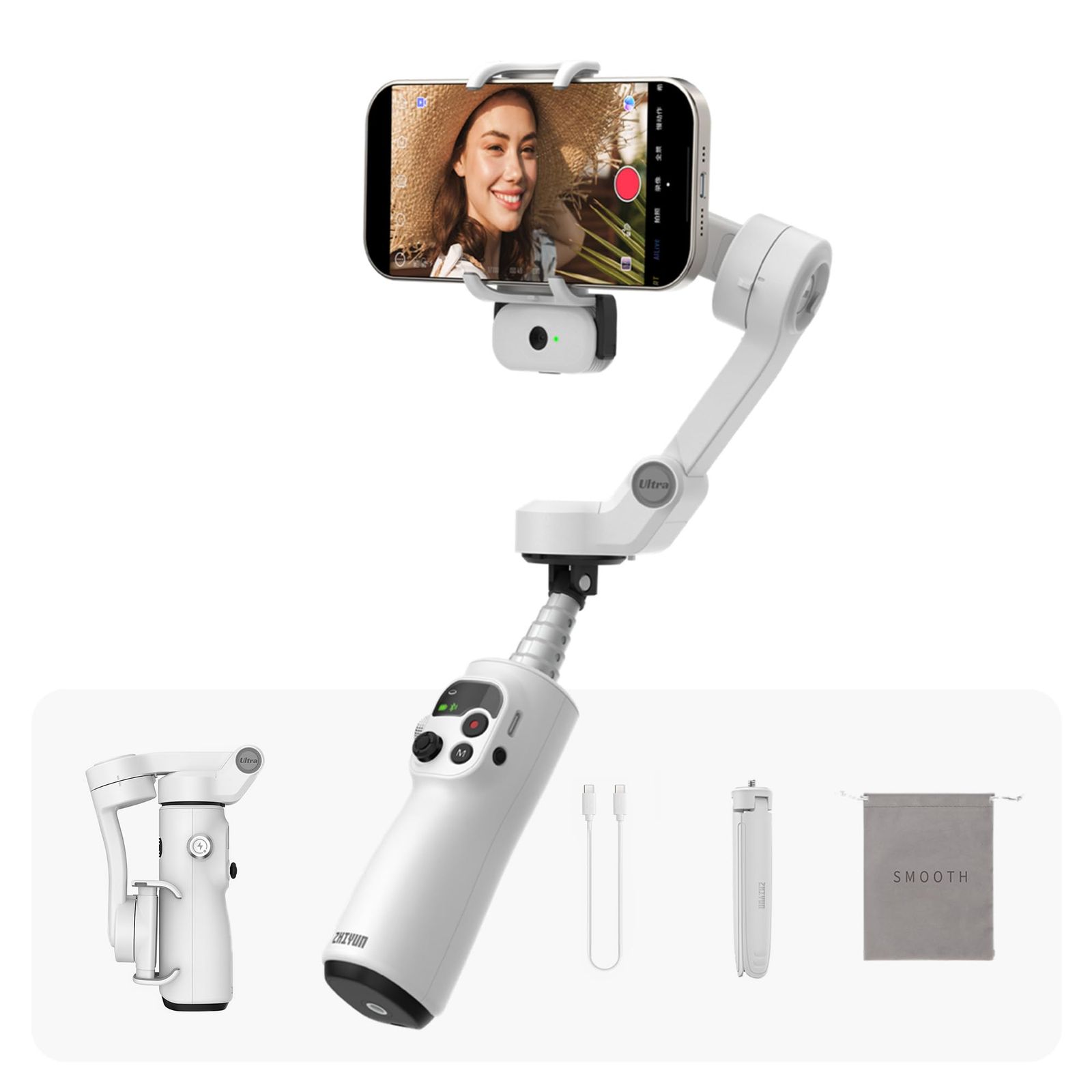 ジーウン (Zhiyun) スマートフォン用ジンバル SMOOTH-Q5 Ultra スマホ用ジンバル 3軸スタビライザー 215mm延長ロッド内蔵 フィルライト搭載 折りたたみ式 089591 【国内正規品】