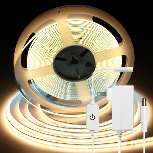 iNextStation COB ledテープライト 10m 24v テープライト 電球色 高輝度 CRI93+ 幅8mm PSE認証済みアダプター・調光器付き 両面テープ 間接照明 切断可能 320LEDs/m 寝室/お部屋/店舗/コレクシ e8a17137