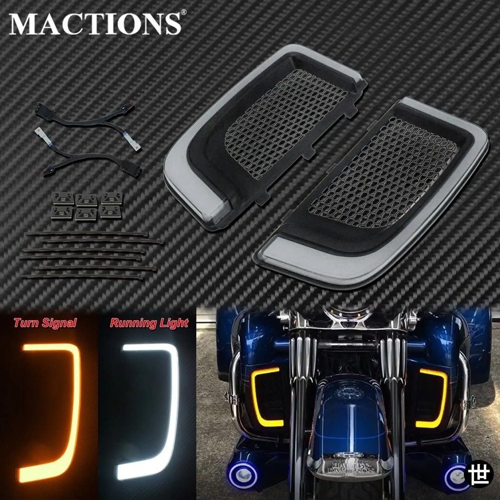 ハーレーツーリングCVOエレクトラグライドトライFLHTKSEリミテッド 2014-2023用オートバイLEDランニングランプフェアリングロワーグリルラ