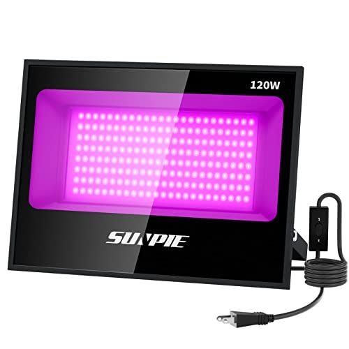 「SUNPIE」紫外線 ブラックライト 120W 投光器 365-405nmUV樹脂硬化ライト 3Dモデル乾燥用 長寿命 防水IP65 AC85V?265V レジン用 屋外用 広角120度 舞台照明 雰囲気を作り 紫外線ライト 2 年 保 証 国内発送