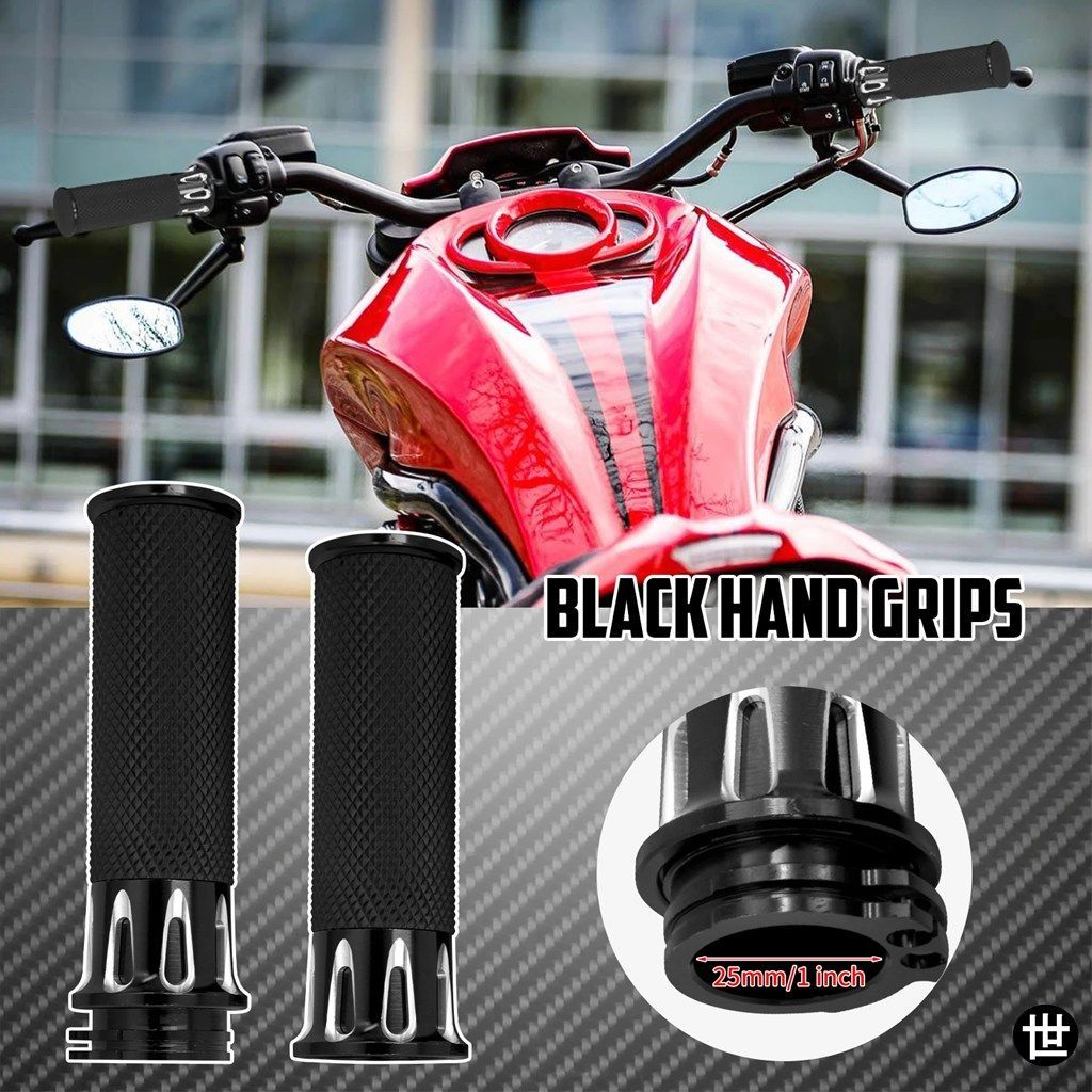 オートバイ 1インチ 25MM ハンドルバー ハンドルグリップ ブラック