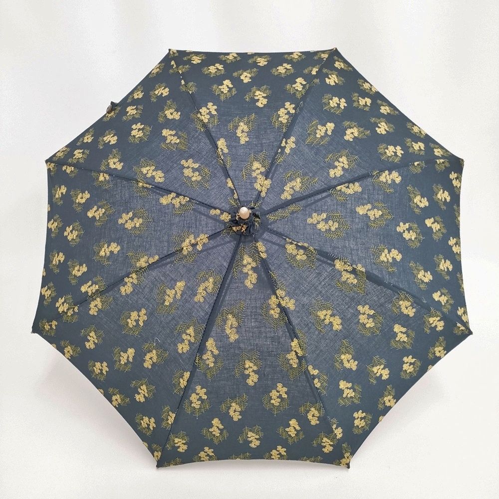 イイダ傘店 ミモザ 刺繍 日傘 傘 クロ キイロ レディース イイダ傘店