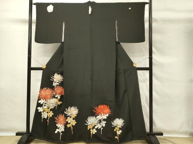 D614 黒留袖　乱菊　銀駒刺繍　正絹　着物　袷　美品 平和屋着物□豪華黒留袖 駒刺繍 乱菊 銀彩 正絹 逸品 未使用