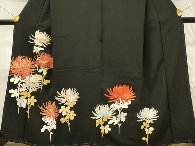 D614 黒留袖　乱菊　銀駒刺繍　正絹　着物　袷　美品 平和屋着物□豪華黒留袖 駒刺繍 乱菊 銀彩 正絹 逸品 未使用