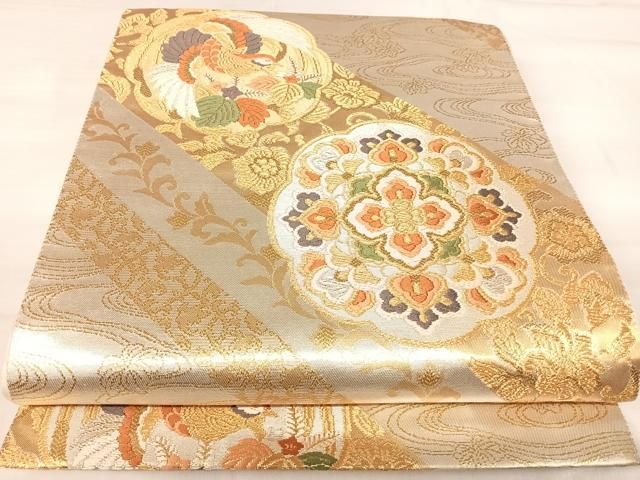 平和屋本店▽六通柄袋帯 唐織 歌人色紙 純金箔 正絹 逸品 CABL1531tx