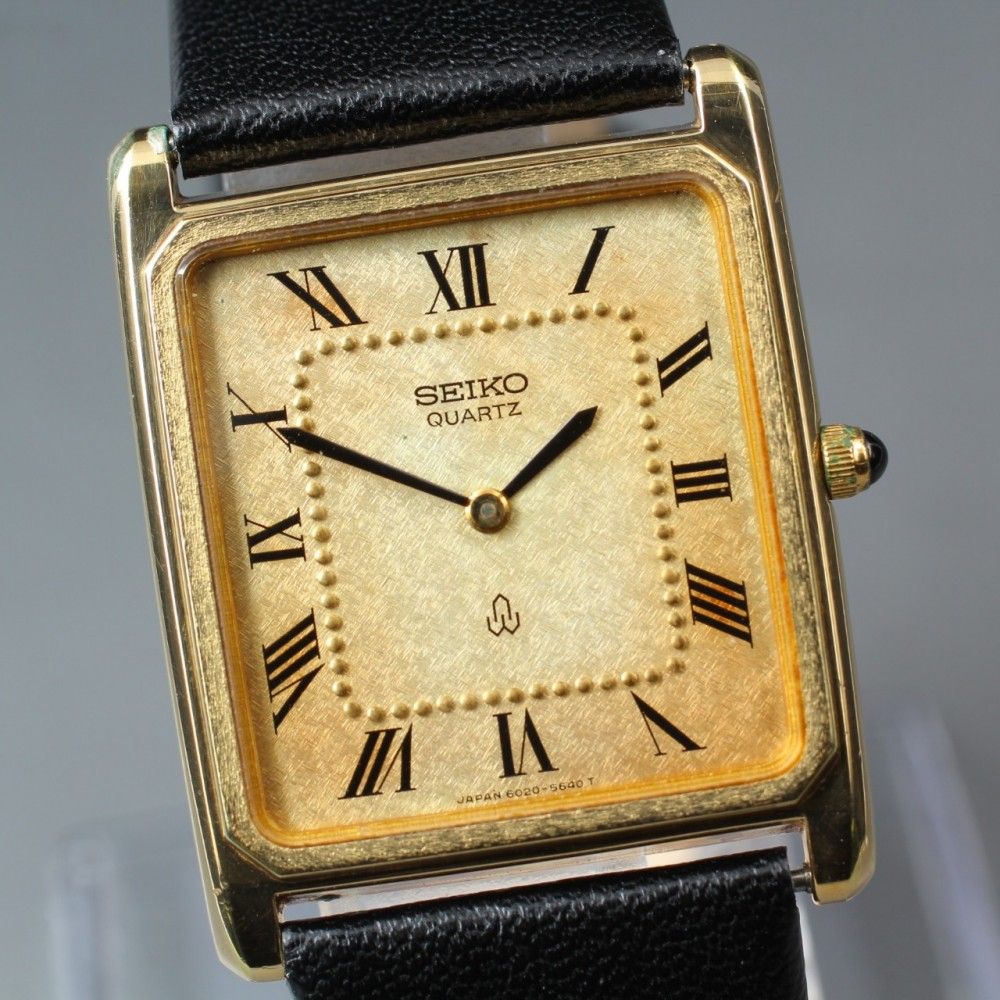【稼働品】SEIKO ドルチェ 6020-5460 ゴールド ローマン タンク クオーツ メンズ (1980年製) #17382