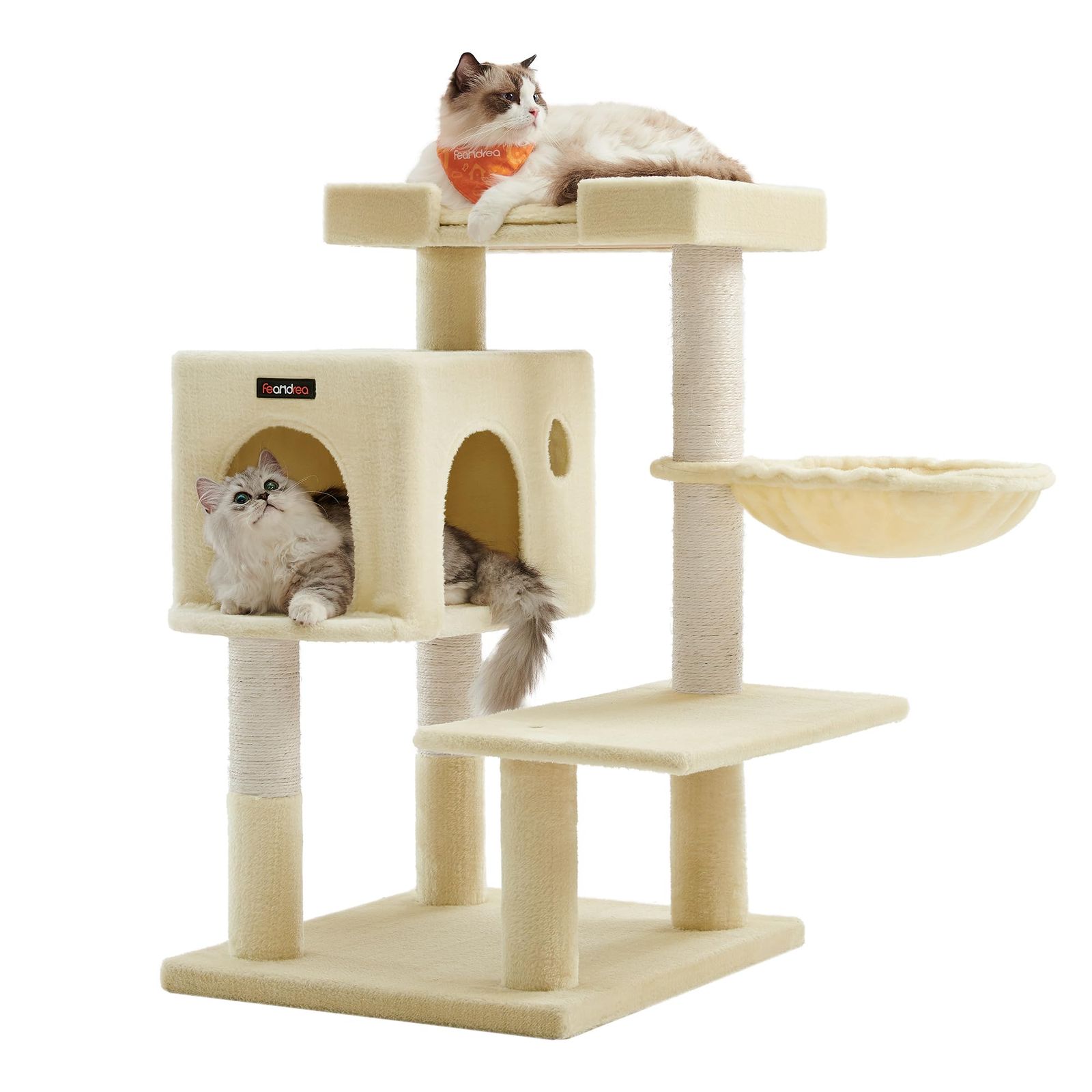 FEANDREA キャットタワー据え置き 多頭飼い 大型猫用 大きい猫にピッタリ 巨大ハウス 広い見晴らし台 PCT42Mmt 5d968cde