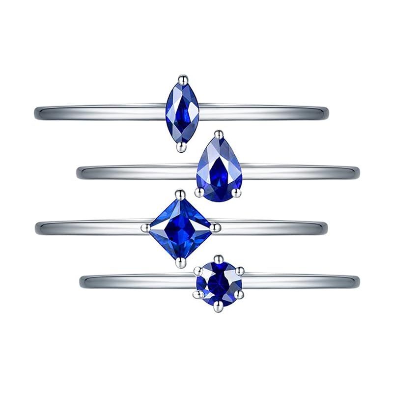 [JIANGXIN] 4点セットリング 調節可能リングセット k18 シルバー925 一粒 9月 誕生石 ブルーサファイア 18金 18k 誕生石 指輪 婚約 結婚式 誕生日 記念日 ギフトアジャスタブルリング