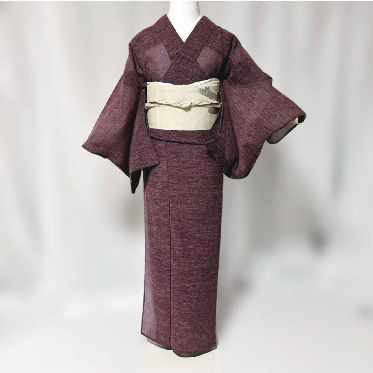 未着用 小千谷縮 小紋 フルセット 夏帯 夏帯締め 四季対応帯揚げ 