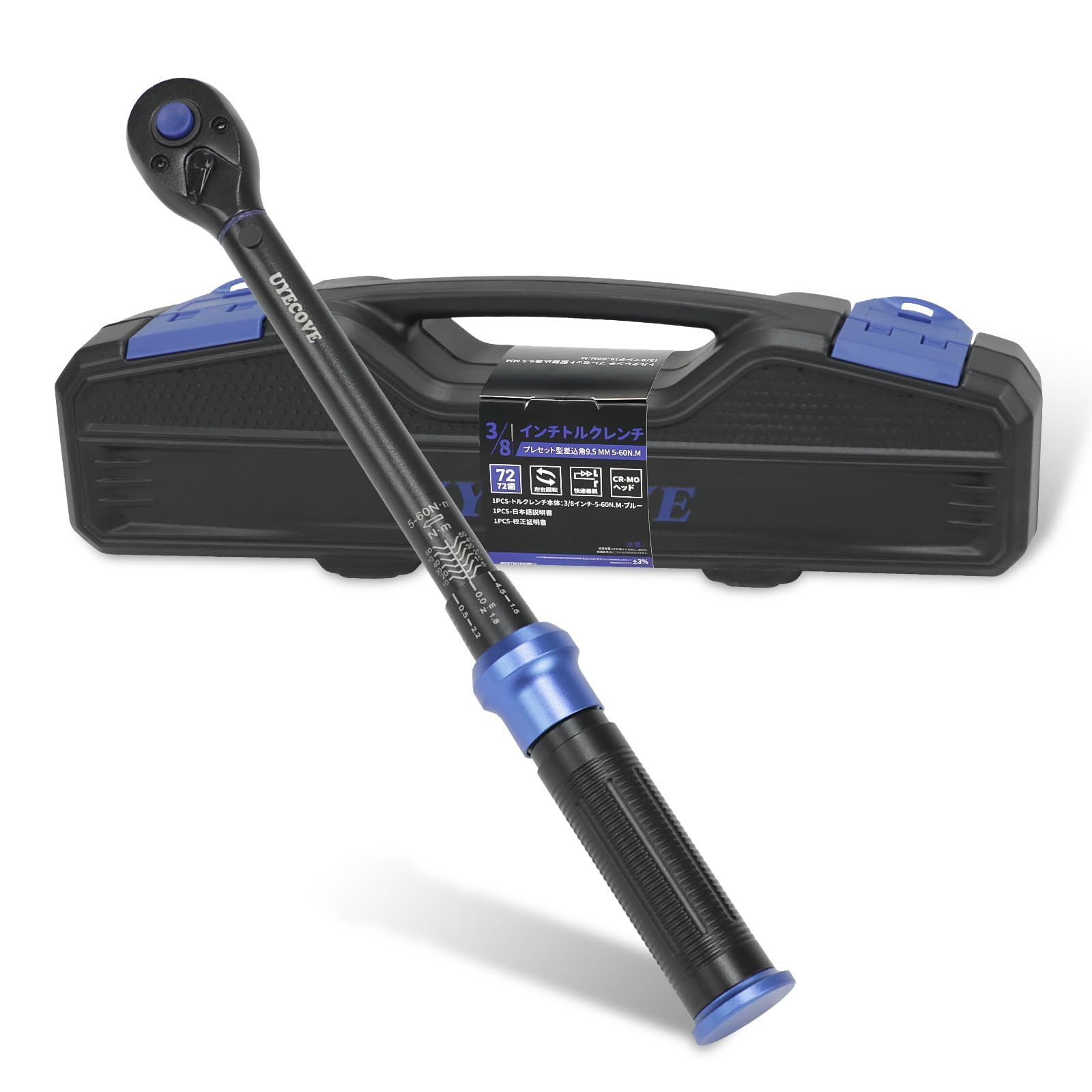R★UYECOVEトルクレンチ バイク プレセット型 差込角9.5 mm (3/8インチ) 5-60N.m オートバイトルクレンチ 車 エンジン バイク修理工具 作業工具 機械の整備 高精度 ±3％ ダブル目盛り 左右回転 72ギア 5°送り b86a55e3