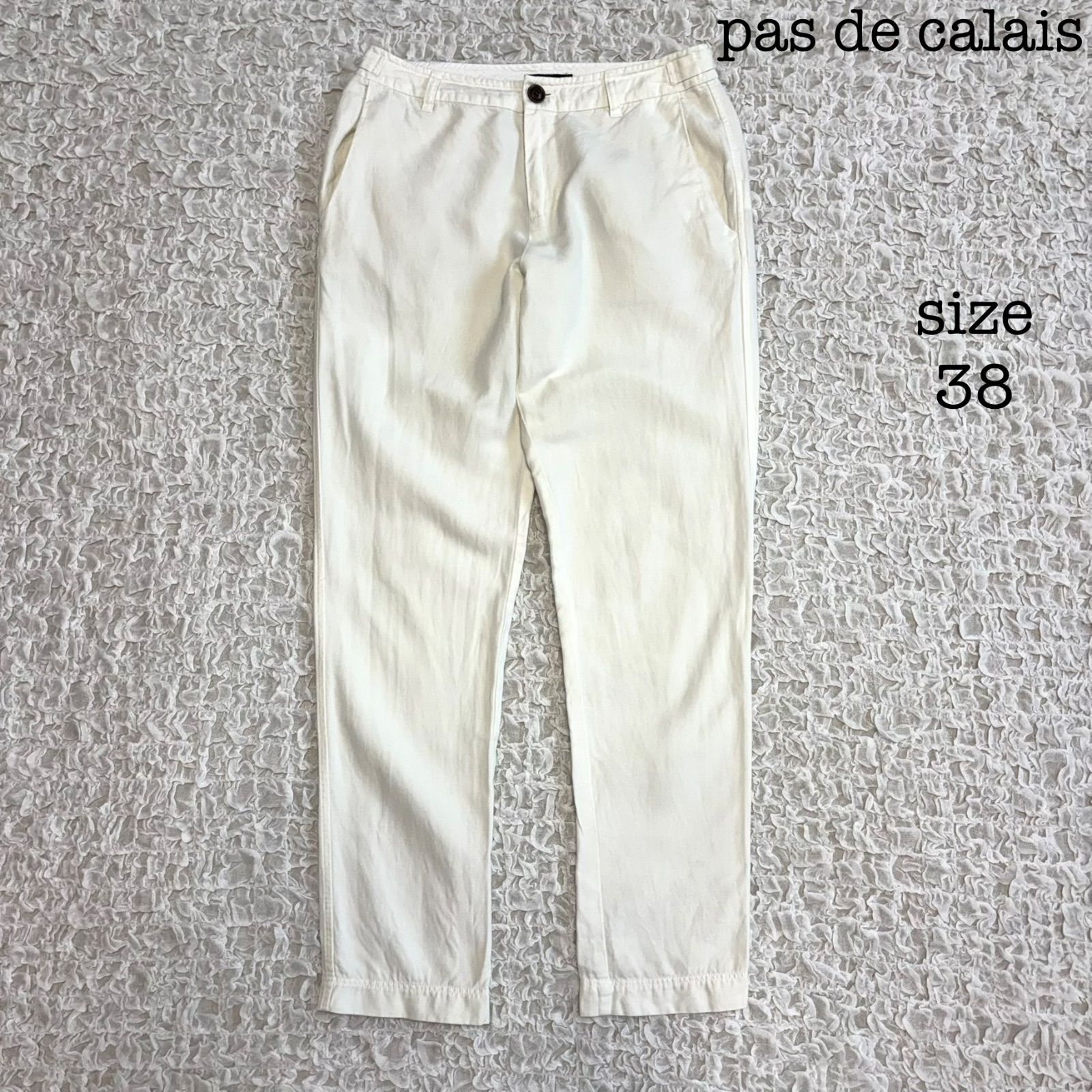 pas de calais パドカレ コットンリネン テーパードパンツ ホワイト 38
