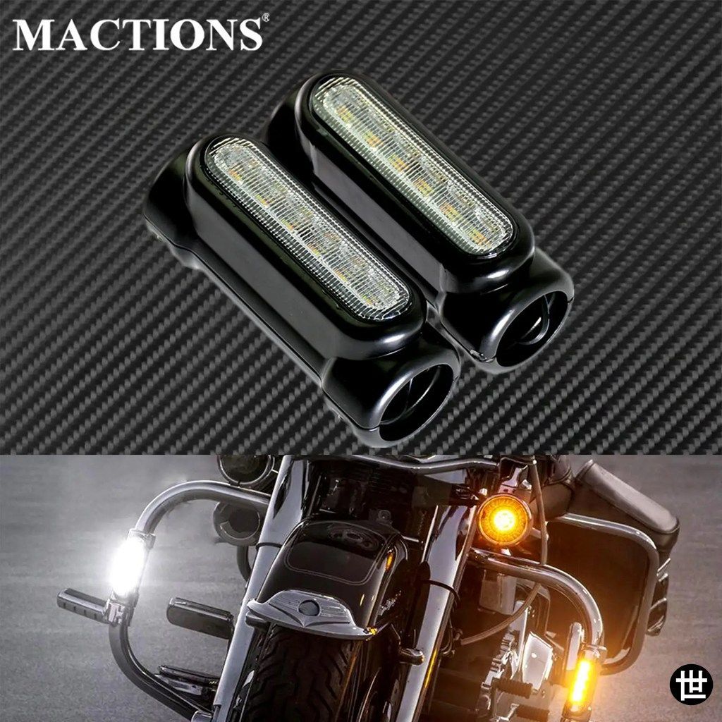 オートバイクラッシュバー LEDバー スイッチバック ドライビングライト/ウィンカーライト ブラック/クローム ハーレーツーリング ロード キ