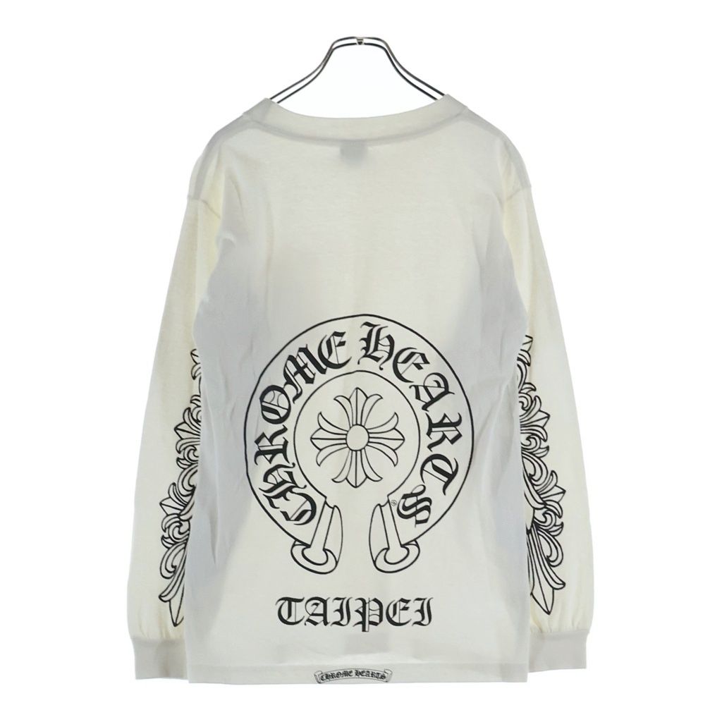CHROME HEARTS (クロムハーツ) TAIPEI LTD L/S TEE 台北限定 オールド アームフローラルクロス バックホースシュープリント 長袖Tシャツカットソー ホワイト 88,935円