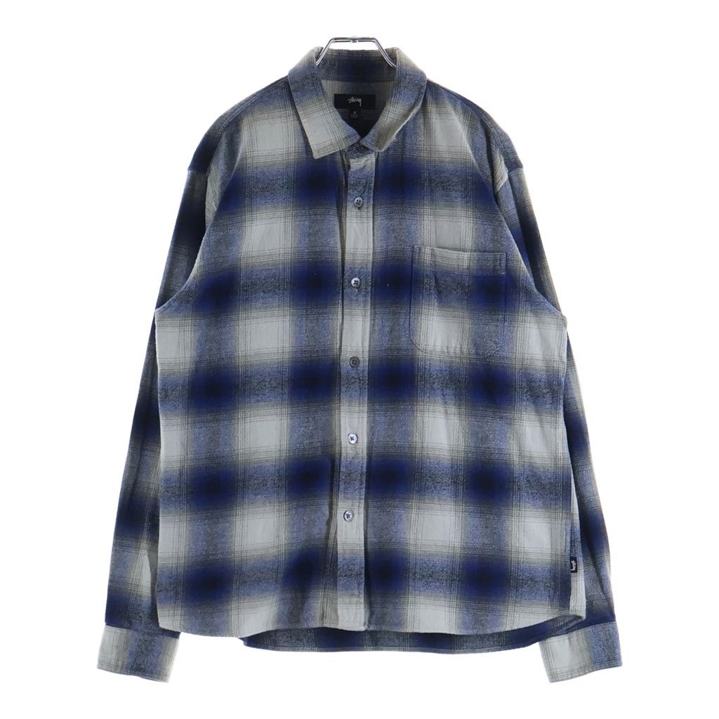 STUSSY (ステューシー) 23SS BAY PLAID SHIRT ベイ プレイド オンブレ ネルシャツ 長袖 トルコ製 ブルー/グレー 1110292