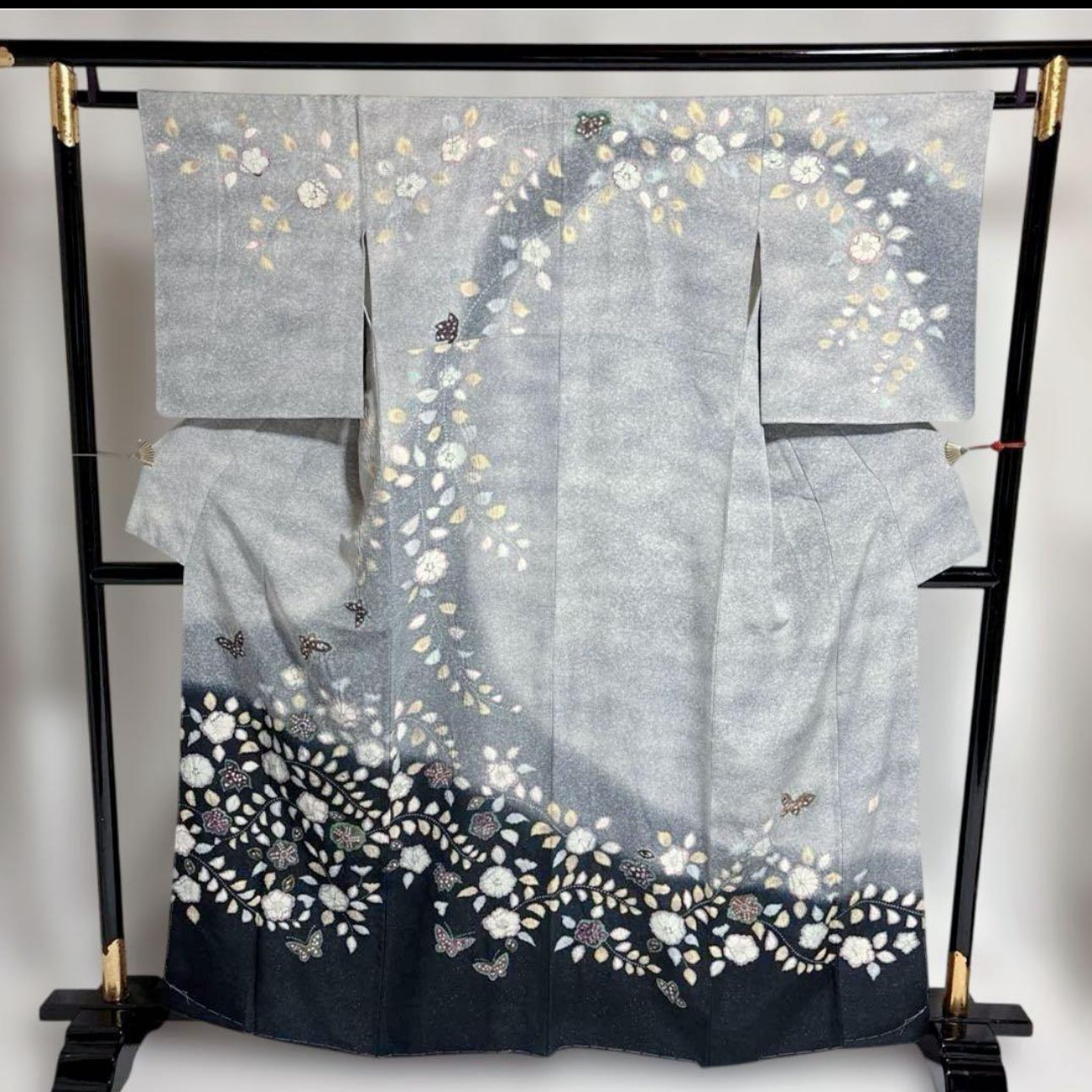 辻ケ花 辻が花 辻ヶ花 セット 訪問着 銀通し 黒 袋帯 未着用 辻が花 訪問着 フルセット 正絹 作家 落款 銀通し 西陣唐織青銅