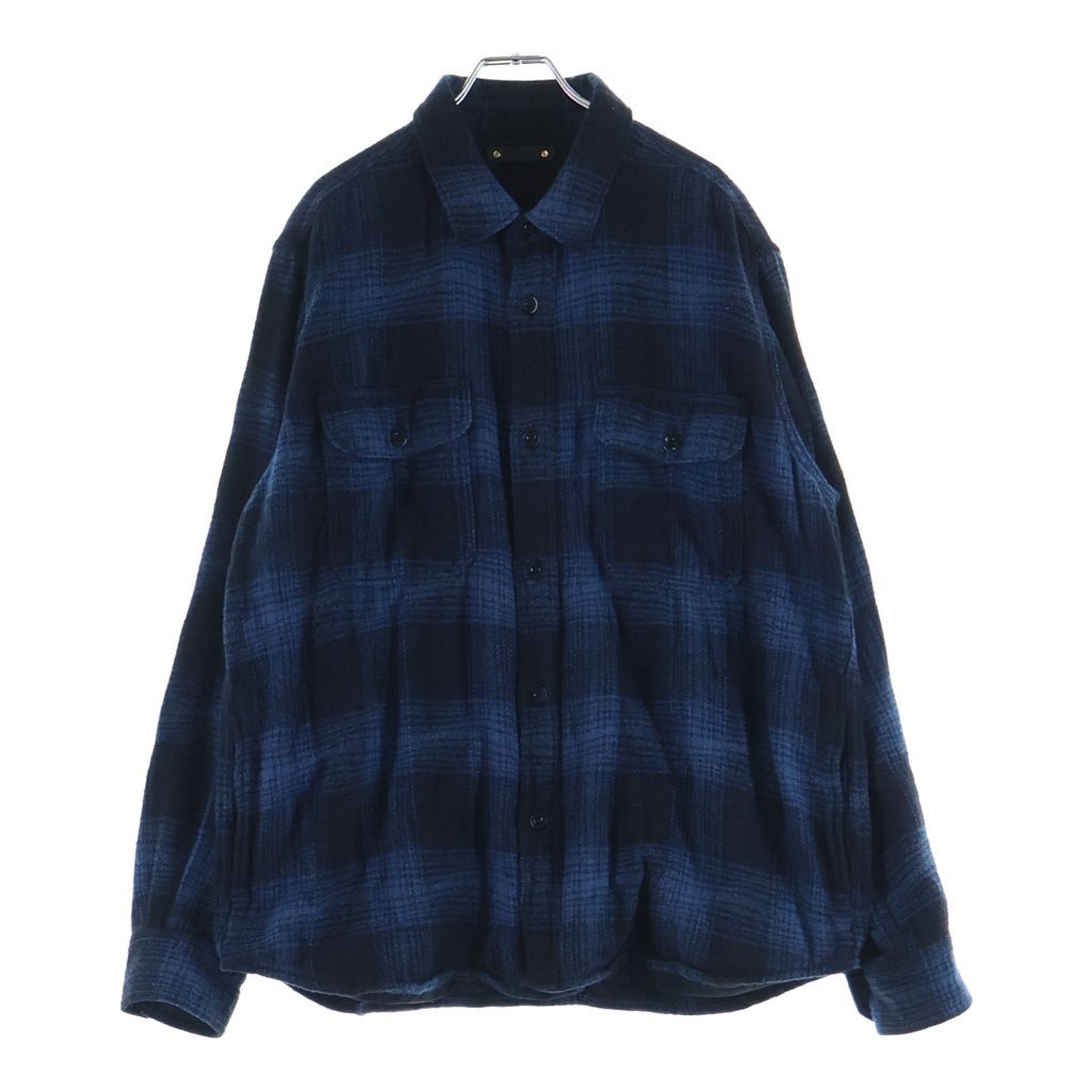 MINEDENIM (マインデニム) DISTORTION OMBRE CHECK FLANNEL OVER SH ディストーション オンブレチェック フランネルオーバーシャツ チェック柄 ウォッシュ加工 ブルー 2410-5001
