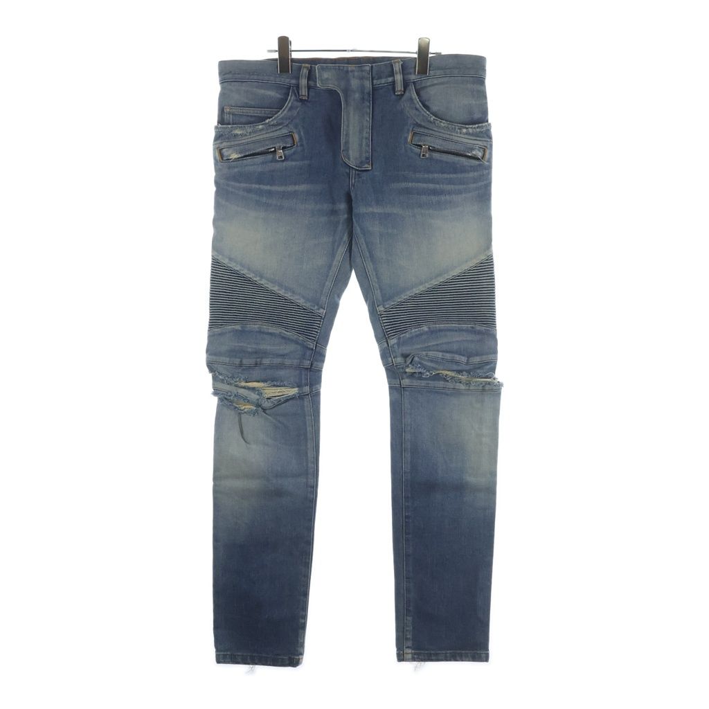 BALMAIN ダメージ加工デニム BALMAIN (バルマン) ダメージ加工 バイカースリムデニムパンツ