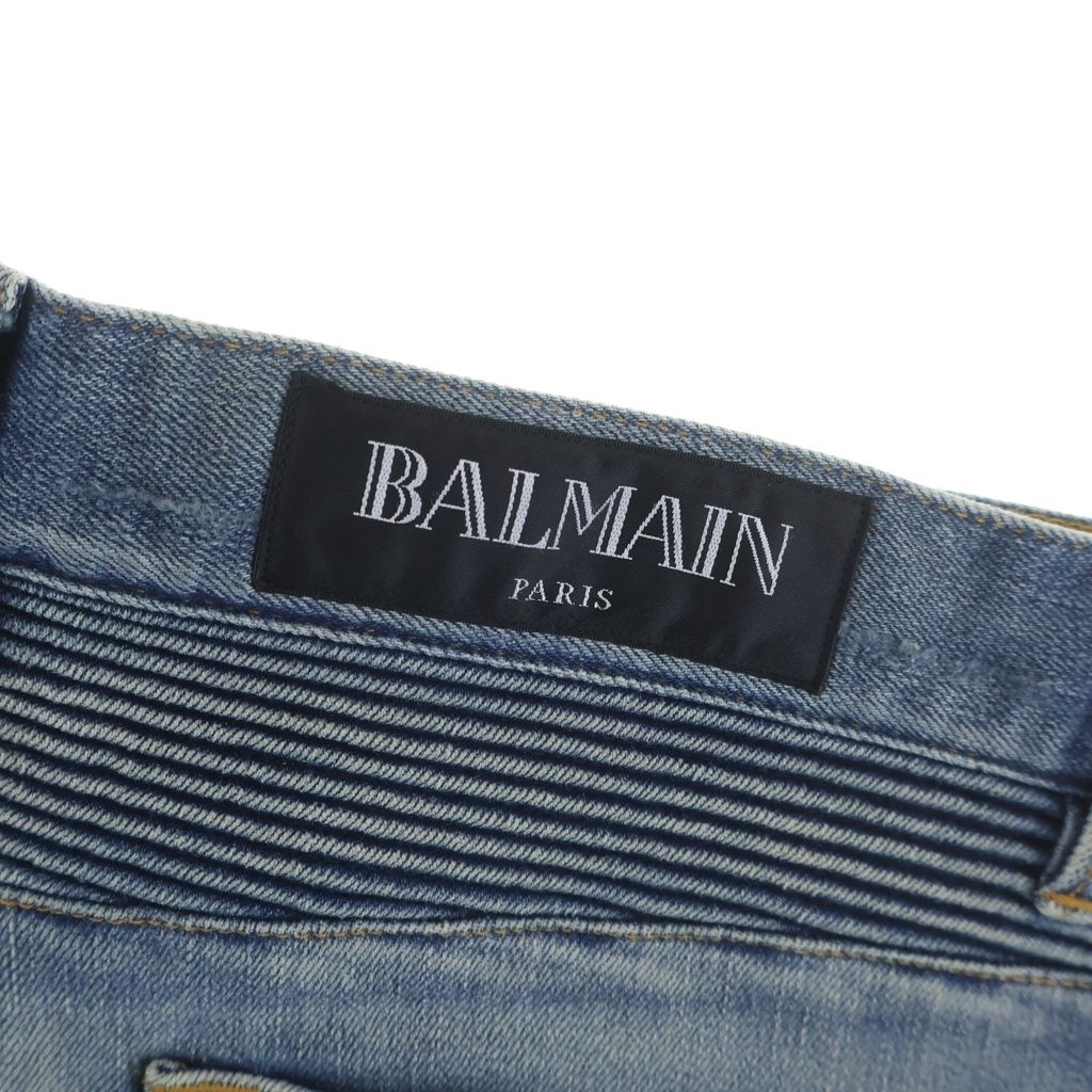 BALMAIN (バルマン) ダメージ加工 バイカースリムデニムパンツ