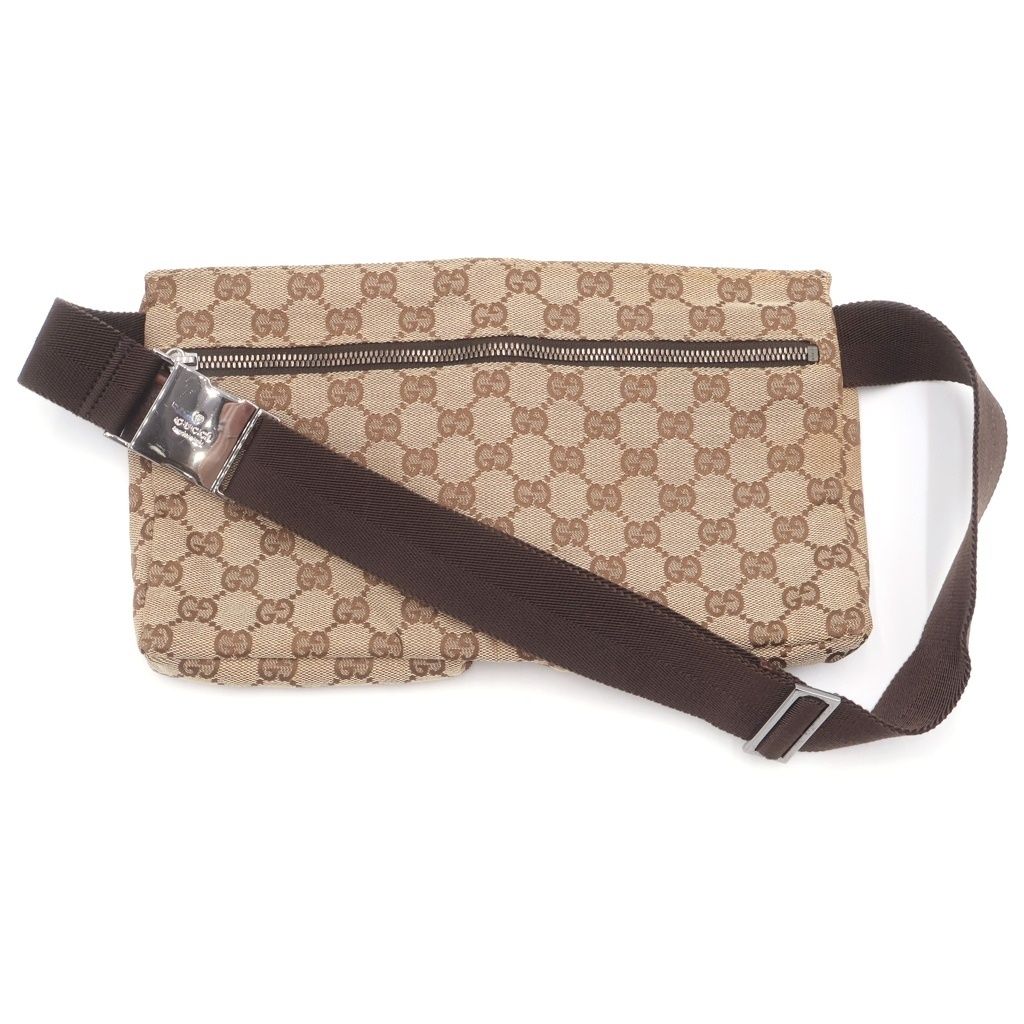 GUCCI (グッチ) GGキャンバス レザー ウエスト ボディバッグ ベージュ