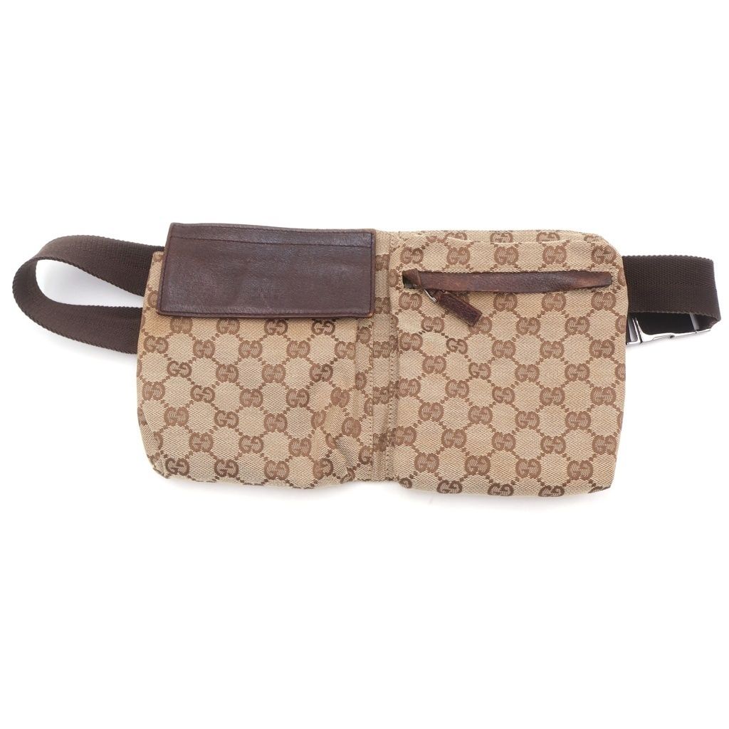 GUCCI (グッチ) GGキャンバス レザー ウエスト ボディバッグ ベージュ 28566 200047
