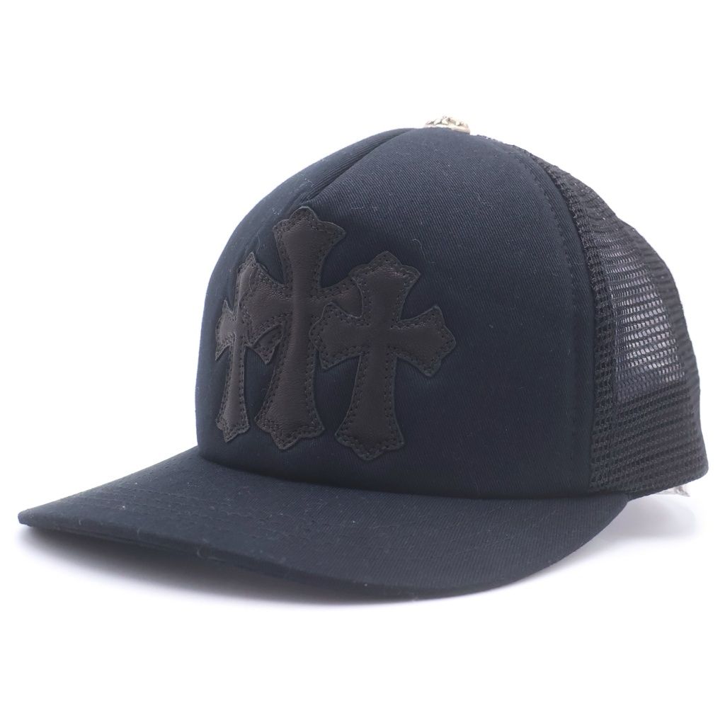 CHROME HEARTS (クロムハーツ) TRUCKER CAP トラッカーキャップ 3セメタリークロス レザーパッチ 帽子 ブラック