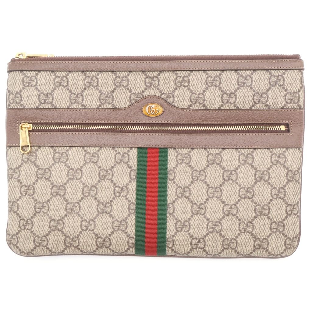 GUCCI (グッチ) GGスプリーム オフディア クラッチバッグ ブラウン 517551