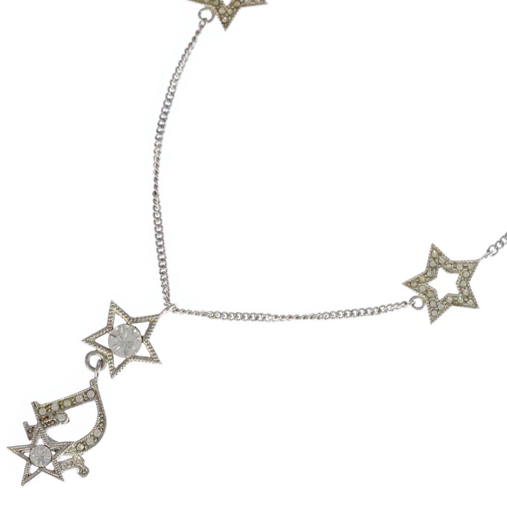 Christian Dior (クリスチャンディオール) CDロゴ ラインストーン スターモチーフ ネックレス ペンダント チェーン シルバー