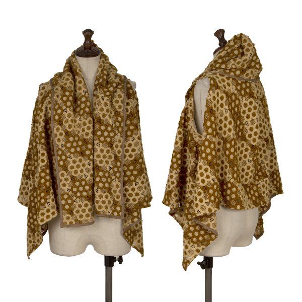 コムデギャルソンCOMME des GARCONS フラワーエンブロイダリーレースラップデザインノースリーブニットジャケット 茶ベージュS位