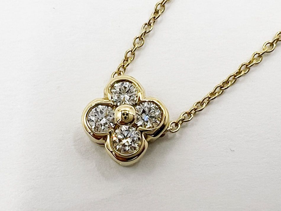TIFFANY&CO. ティファニー ベゼルセット 4P フラワーダイヤ ネックレス 750 K18 イエローゴールド 新品仕上げ