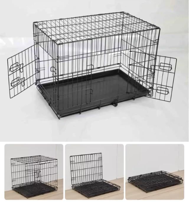 タピパンダ＼TAPI PANDA 犬用ケージ 折りたたみ可能 取っ手付き 2ドア トレー付き 中型犬 スチール製 組立簡単 (L(幅90×奥行56×高さ62）)mt c6fee246