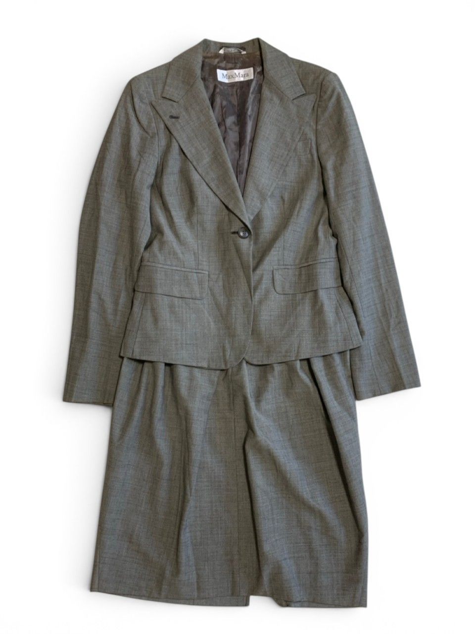 美品　MAXMARA　マックスマーラ　セットアップ　テーラードジャケット　スカート　グレー　白タグ　高級　サイズ40　ウール