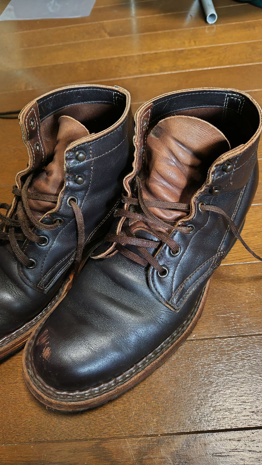 h217◆ WHITE'S BOOTS セミドレス◆ホワイツ ブーツ ワークブーツ 本革 こげ茶色 紐 足裏QUABAUG 10 1/2A made in USA 28cm