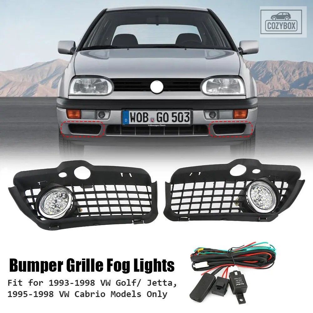 1ペアの バンパー LED フォグランプ グリル カバー VW MK3ゴルフジェッタ1992 - 98