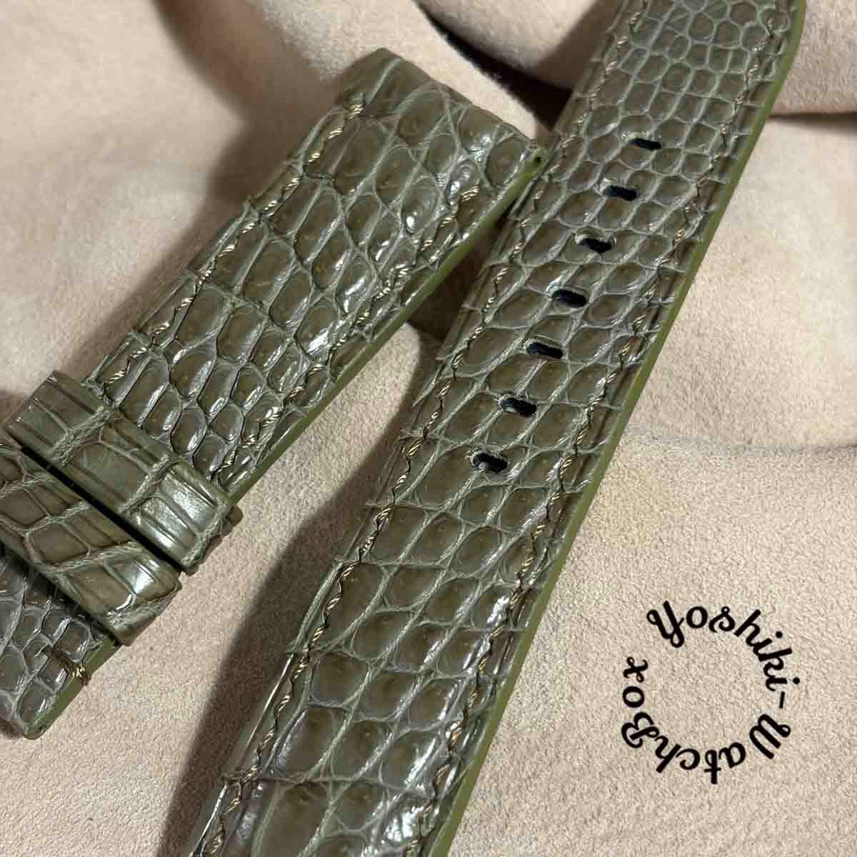 cro-2144 クロコダイル 腕時計ベルト オリーブ (ラグ幅22 mm - バックル幅20 mm)