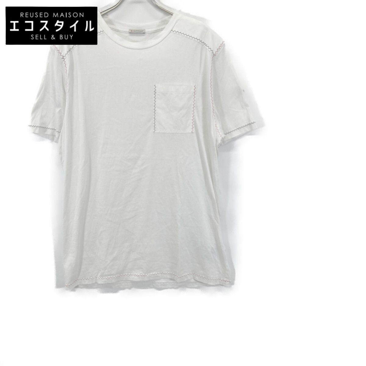 MONCLER　モンクレール　22SS ホワイト SS TSHIRT トリコロールステッチデザインTシャツ　Ｌ