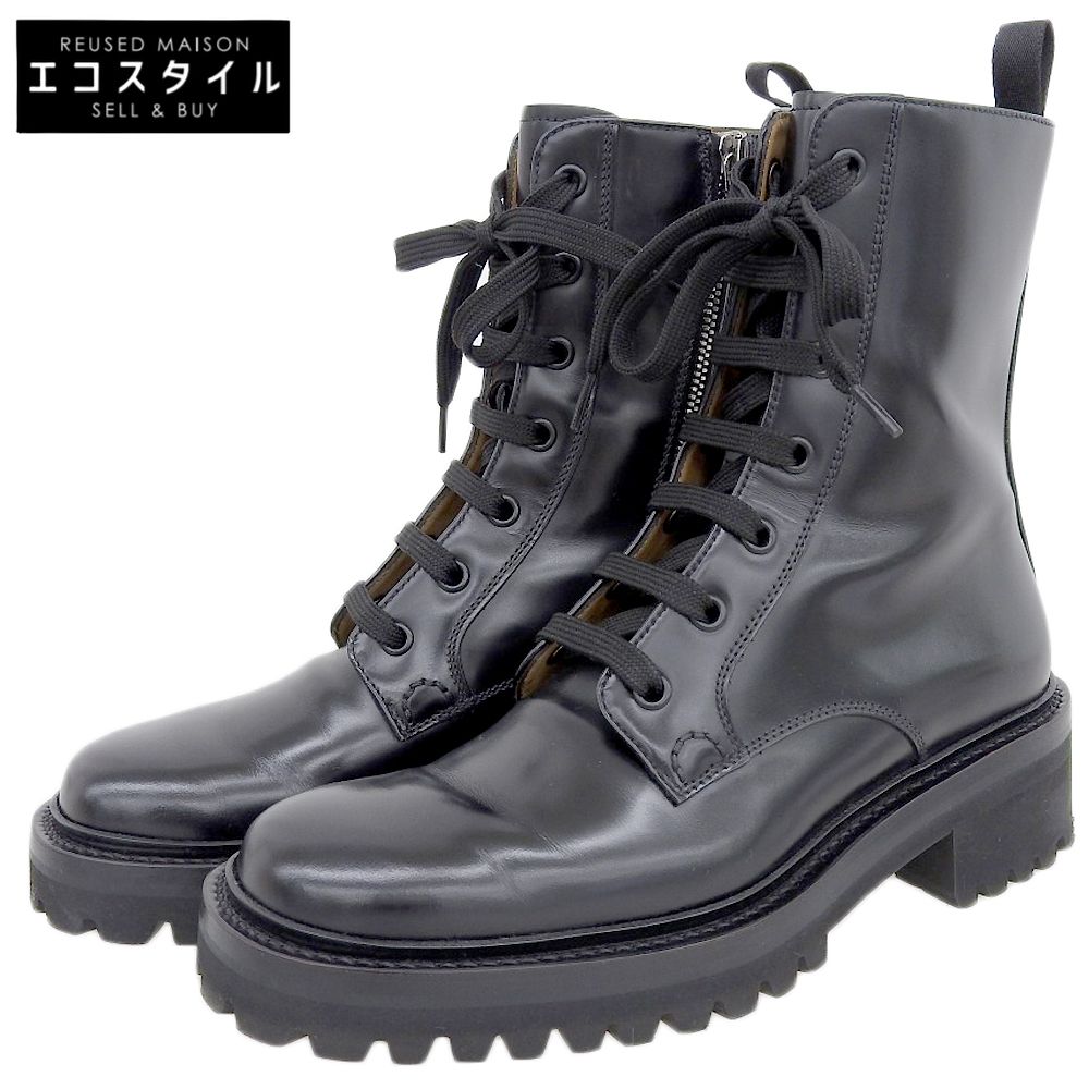 Church's　チャーチ　美品 GWYNETH レザー レースアップ サイドZIP ブーツ シューズ メンズ ブラック 36.5　36 1/2