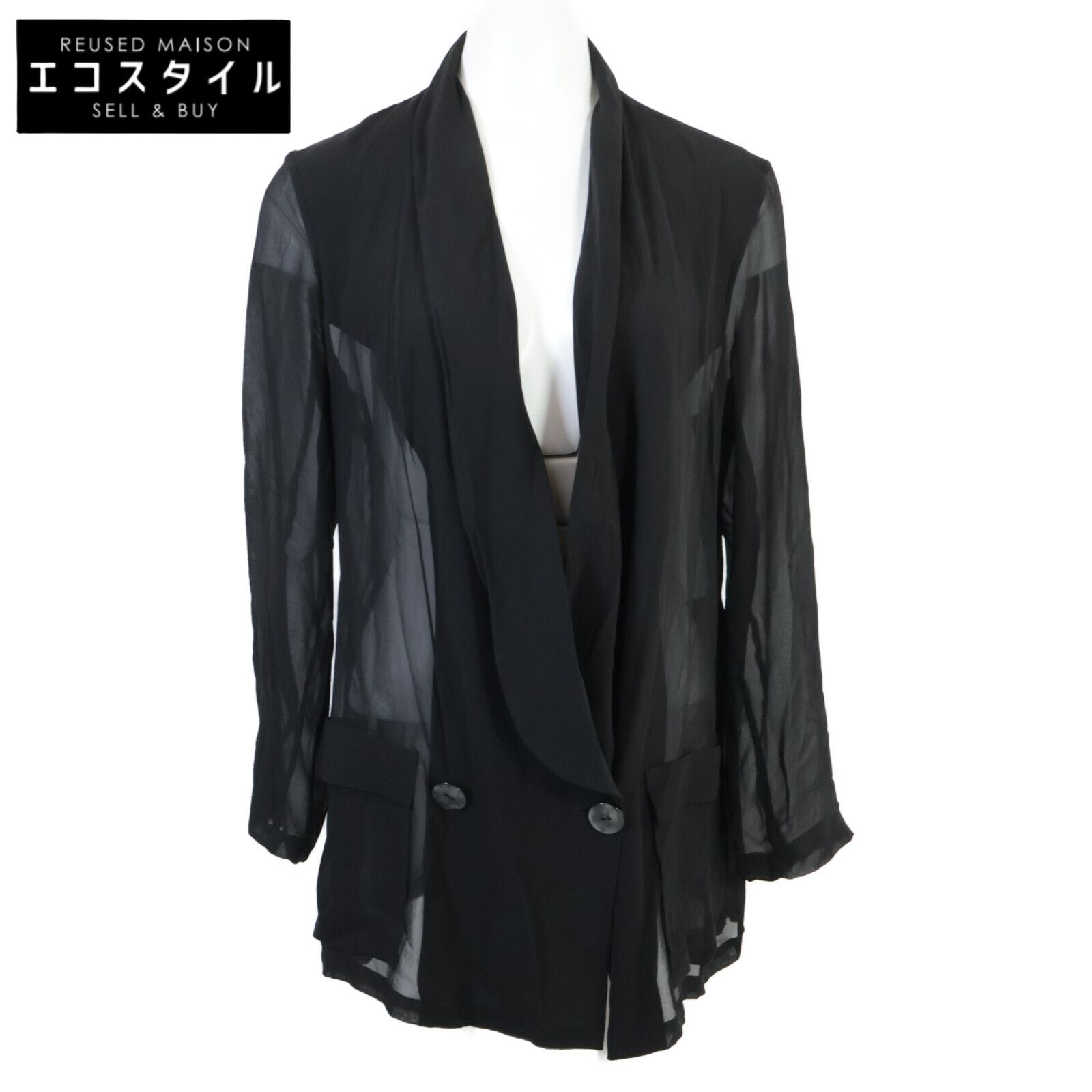 LORETTA CAPONI　ロレッタカポーニ　【美品/25年製】25-010-510-0008 シルク100％ シェルボタン ダブルブレスト シアー　S